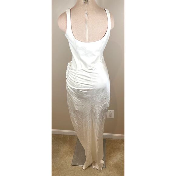 Cinq a Sept Marian Ruched Draped Silk Side Tie White Maxi Dress Size 8 - Picture 6 of 8